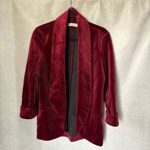 Traffic People Burgundy Red Velvet Boyfriend Blazer Jacket Size M